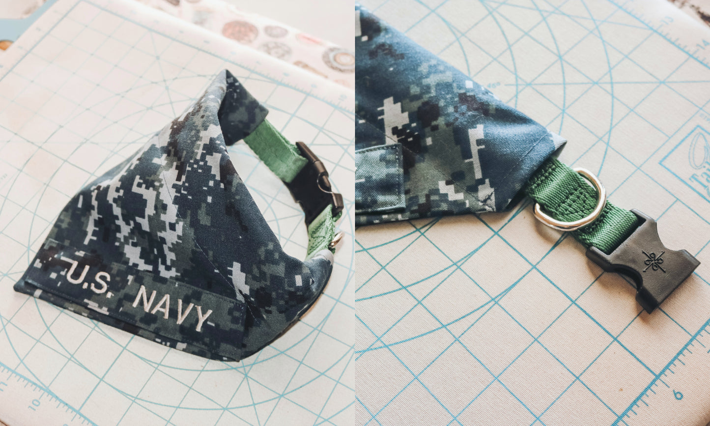 U.S. Navy Type I Digital Custom Military Dog Cat Slip On Collar Bandana