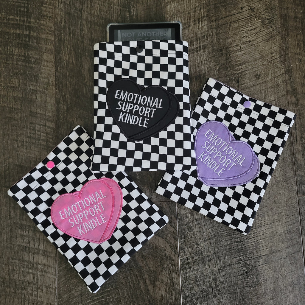 Checkered Emotional Support Kindle Sleeve with Snap *also in Kobo & Nook!* - E-Reader Cover