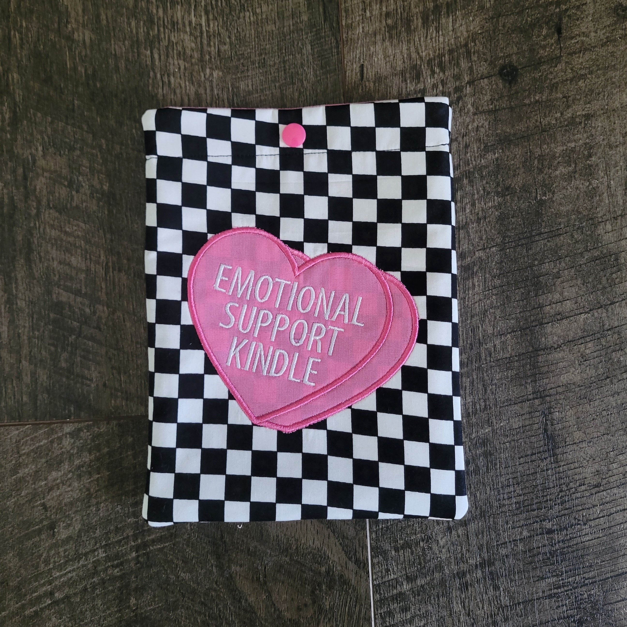 Checkered Emotional Support Kindle Sleeve with Snap *also in Kobo & Nook!* - E-Reader Cover