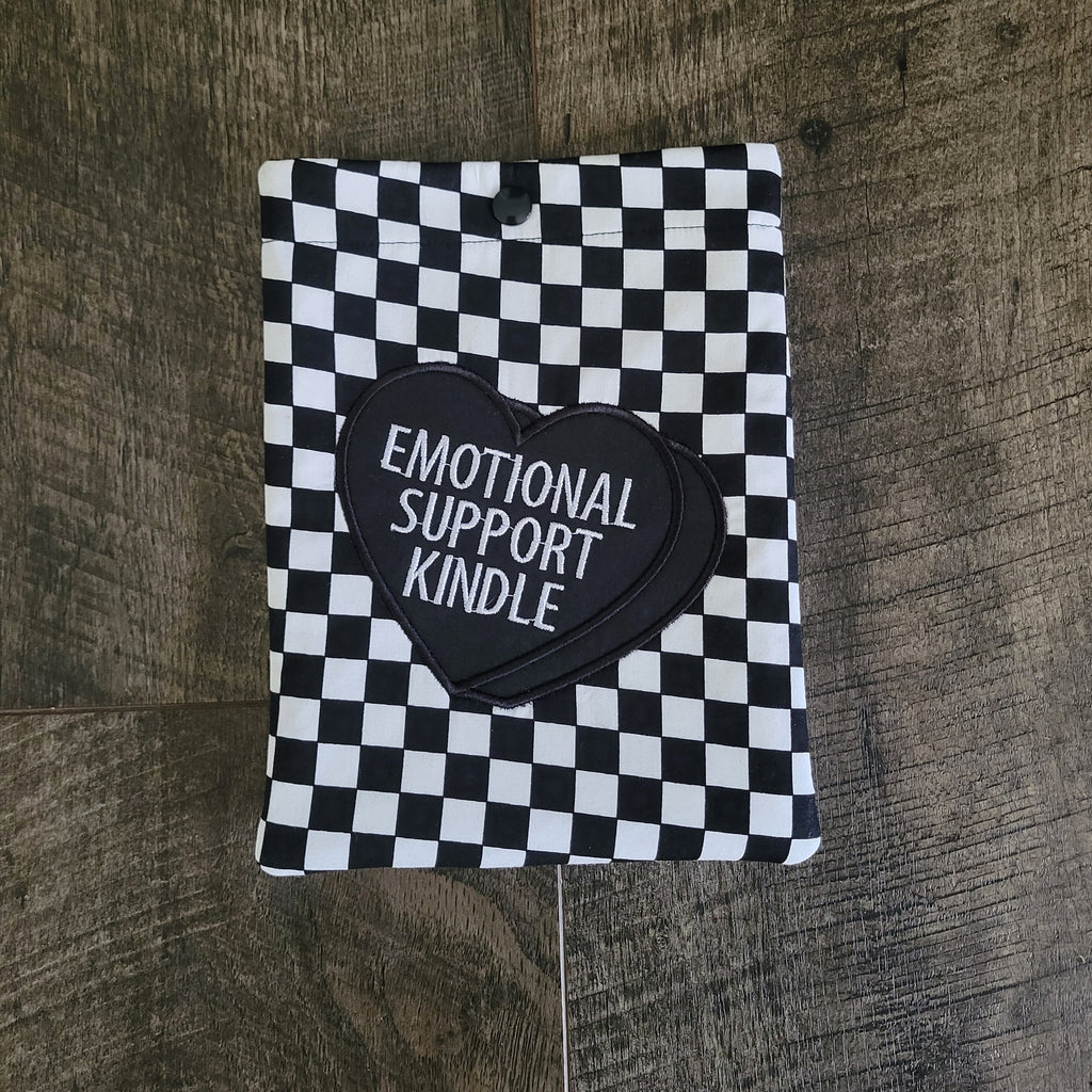 Checkered Emotional Support Kindle Sleeve with Snap *also in Kobo & Nook!* - E-Reader Cover