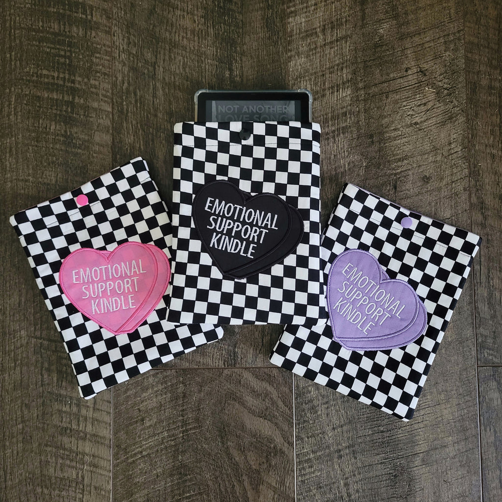 Checkered Emotional Support Kindle Sleeve with Snap *also in Kobo & Nook!* - E-Reader Cover