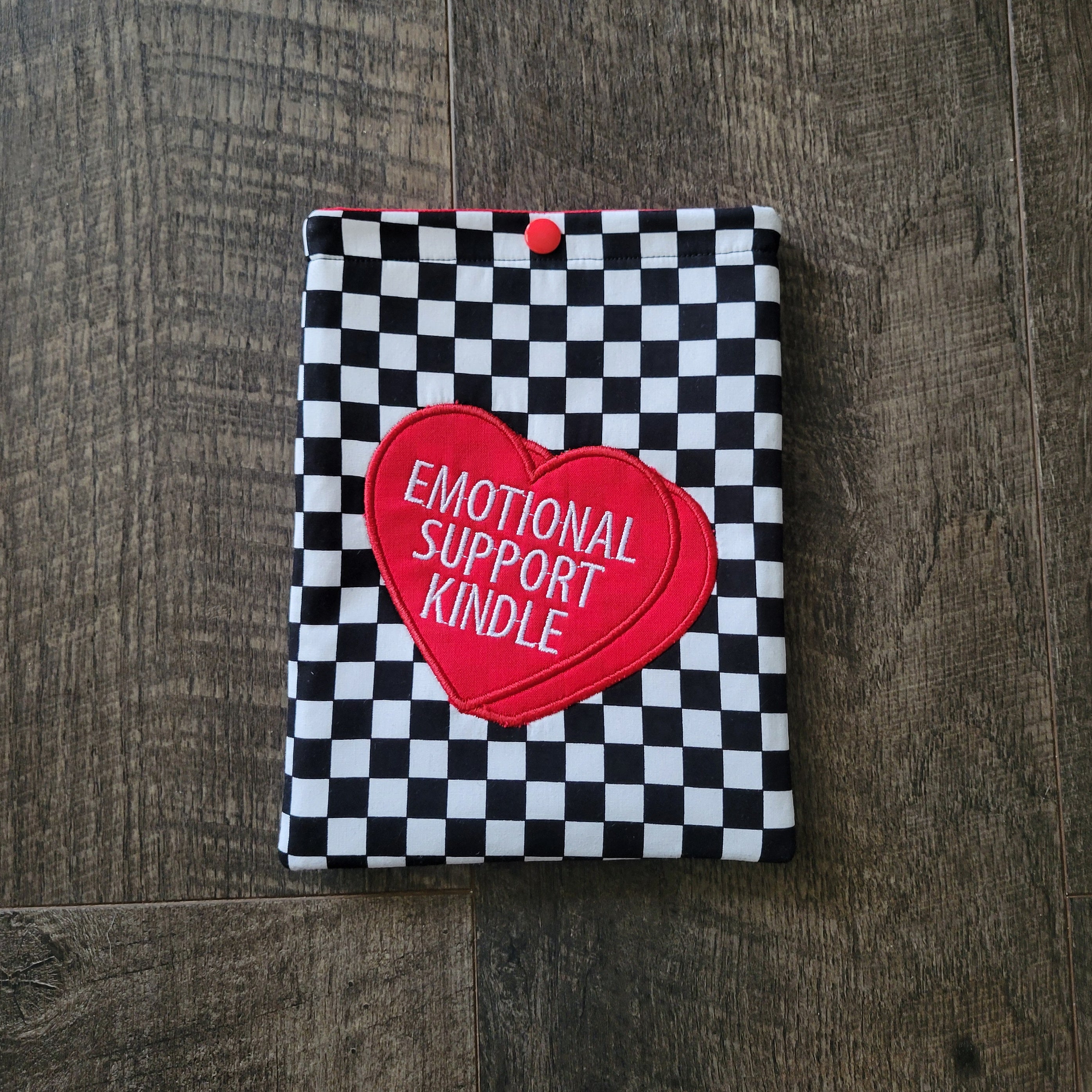 Checkered Emotional Support Kindle Sleeve with Snap *also in Kobo & Nook!* - E-Reader Cover