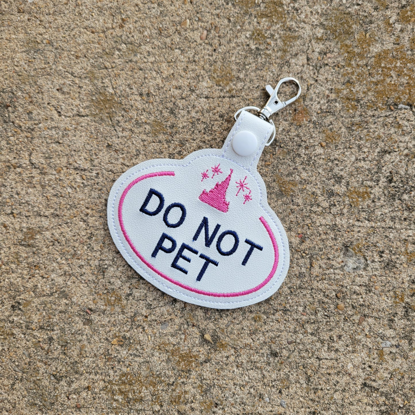 Theme Park Castle Name Tag Badge - Do Not Pet - Key Fob Patch Tab Key Chain