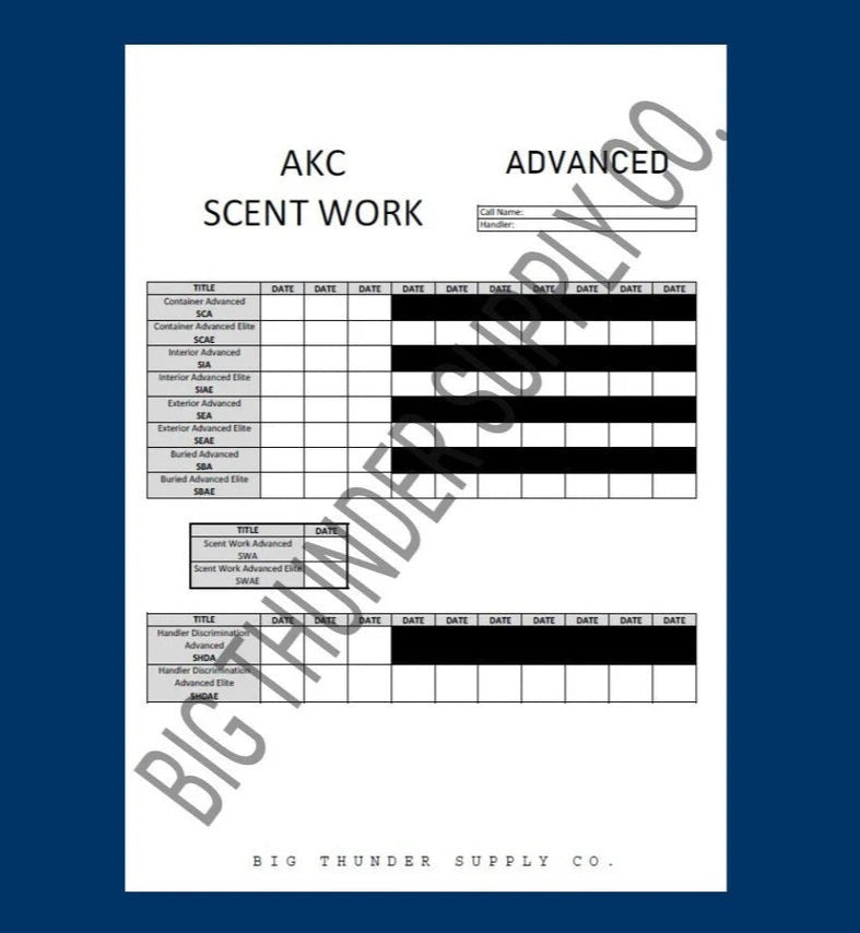 AKC Scent Work ADVANCED Title Progression Tracking Sheet *Digital Download*