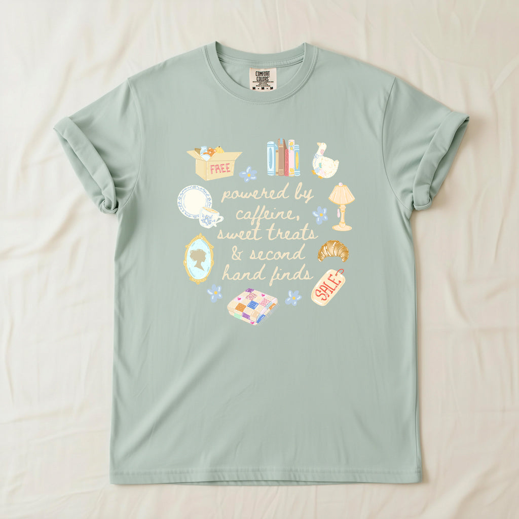 Powered by Caffeine and Second Hand Finds - Comfort Colors Unisex T-Shirt