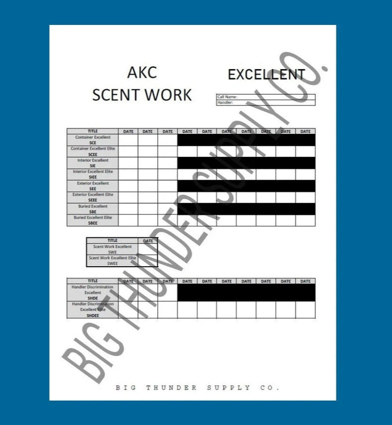 AKC Scent Work EXCELLENT Title Progression Tracking Sheet *Digital Download*