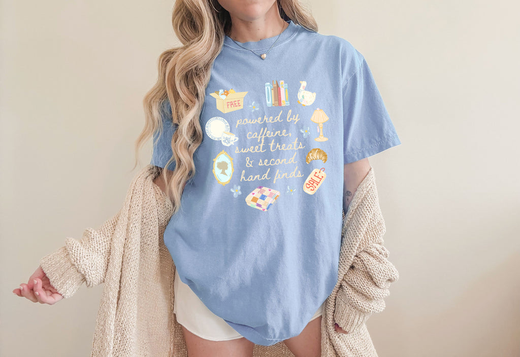 Powered by Caffeine and Second Hand Finds - Comfort Colors Unisex T-Shirt